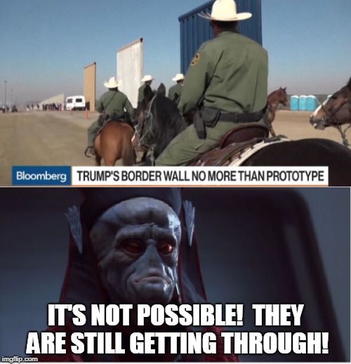 Trump Gunray | IT'S NOT POSSIBLE!  THEY ARE STILL GETTING THROUGH! | image tagged in border wall,star wars,trump | made w/ Imgflip meme maker
