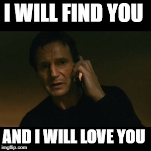 Liam Neeson Taken | I WILL FIND YOU; AND I WILL LOVE YOU | image tagged in memes,liam neeson taken | made w/ Imgflip meme maker