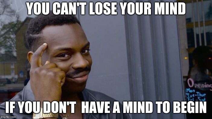 Roll Safe Think About It Meme | YOU CAN'T LOSE YOUR MIND; IF YOU DON'T  HAVE A MIND TO BEGIN | image tagged in memes,roll safe think about it | made w/ Imgflip meme maker