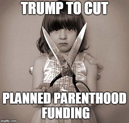 Girl with Scissors | TRUMP TO CUT; PLANNED PARENTHOOD FUNDING | image tagged in girl with scissors | made w/ Imgflip meme maker