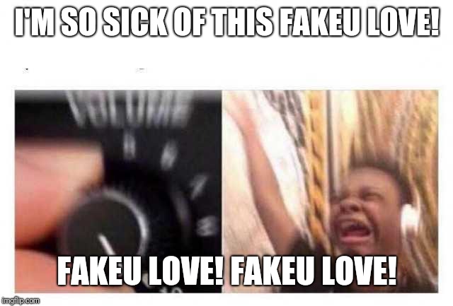 Volume up | I'M SO SICK OF THIS FAKEU LOVE! FAKEU LOVE! FAKEU LOVE! | image tagged in volume up | made w/ Imgflip meme maker
