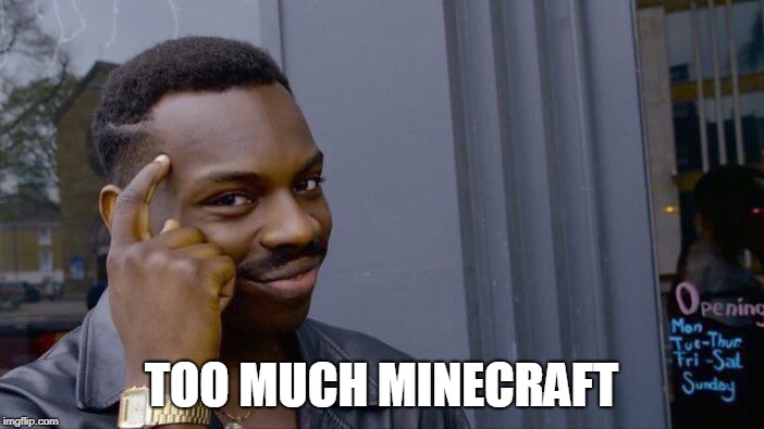 Roll Safe Think About It Meme | TOO MUCH MINECRAFT | image tagged in memes,roll safe think about it | made w/ Imgflip meme maker