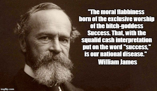 William James: On America's "Exclusive Worship Of The Bitch-Goddess Success" | "The moral flabbiness born of the exclusive worship of the b**ch-goddess Success. That, with the squalid cash interpretation put on the word | image tagged in william james,success,bitch-goddess,our national disease | made w/ Imgflip meme maker