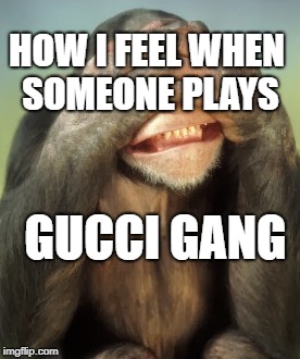 Gucci gang sucks | HOW I FEEL WHEN SOMEONE PLAYS; GUCCI GANG | image tagged in gucci | made w/ Imgflip meme maker