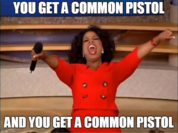 Oprah You Get A | YOU GET A COMMON PISTOL; AND YOU GET A COMMON PISTOL | image tagged in memes,oprah you get a | made w/ Imgflip meme maker