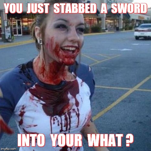 YOU  JUST  STABBED  A  SWORD INTO  YOUR  WHAT ? | made w/ Imgflip meme maker