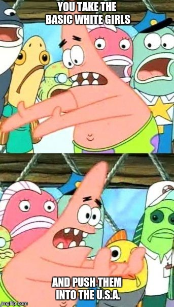 Put It Somewhere Else Patrick | YOU TAKE THE BASIC WHITE GIRLS; AND PUSH THEM INTO THE U.S.A. | image tagged in memes,put it somewhere else patrick | made w/ Imgflip meme maker