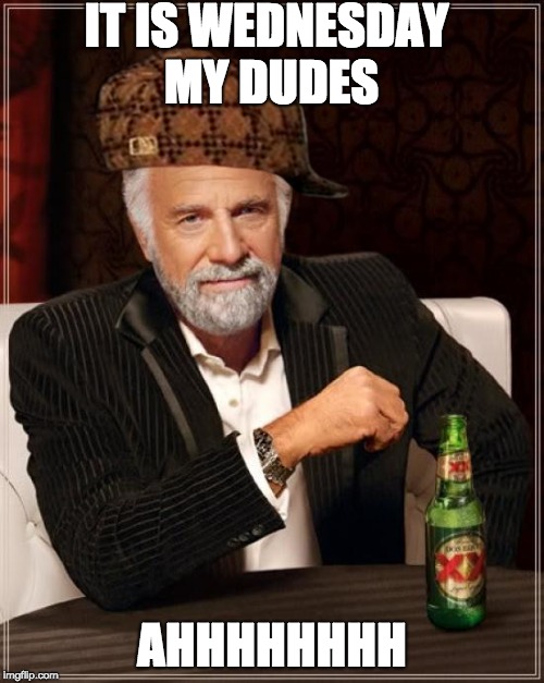 The Most Interesting Man In The World Meme | IT IS WEDNESDAY MY DUDES; AHHHHHHHH | image tagged in memes,the most interesting man in the world,scumbag | made w/ Imgflip meme maker