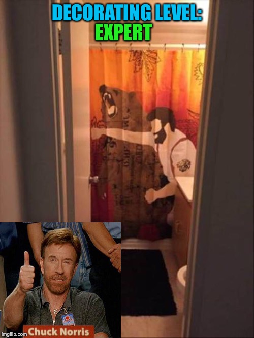 Man cave?  You need a man washroom. | DECORATING LEVEL:; EXPERT | image tagged in chuck norris,decorating,memes,funny | made w/ Imgflip meme maker