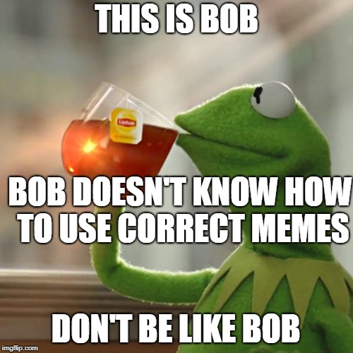 But That's None Of My Business Meme | THIS IS BOB; BOB DOESN'T KNOW HOW TO USE CORRECT MEMES; DON'T BE LIKE BOB | image tagged in memes,but thats none of my business,kermit the frog | made w/ Imgflip meme maker