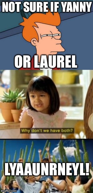 Or YLAANUNRYEL | NOT SURE IF YANNY; OR LAUREL; LYAAUNRNEYL! | image tagged in why not both | made w/ Imgflip meme maker