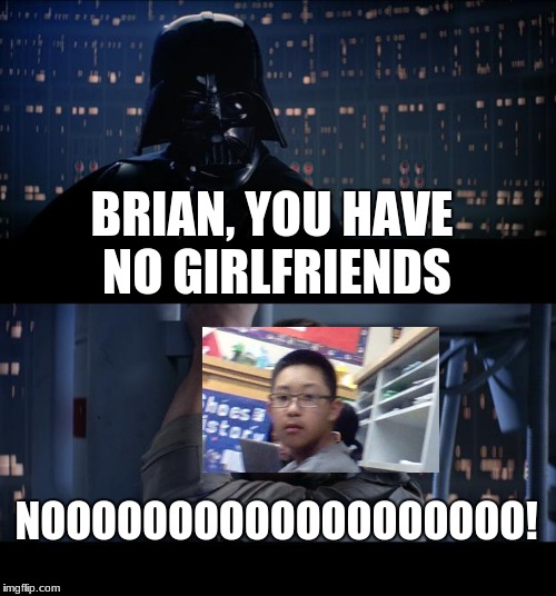 Star Wars No | BRIAN, YOU HAVE NO GIRLFRIENDS; NOOOOOOOOOOOOOOOOOOO! | image tagged in memes,star wars no | made w/ Imgflip meme maker