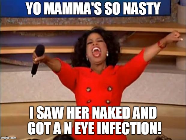 Oprah You Get A Meme | YO MAMMA'S SO NASTY I SAW HER NAKED AND GOT A N EYE INFECTION! | image tagged in memes,oprah you get a | made w/ Imgflip meme maker