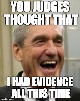 Mueller Laughing | YOU JUDGES THOUGHT THAT; I HAD EVIDENCE ALL THIS TIME | image tagged in mueller laughing | made w/ Imgflip meme maker