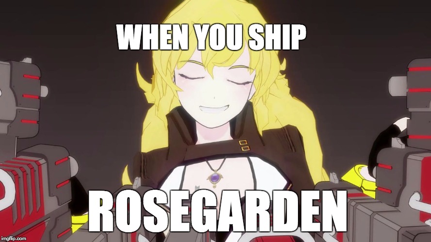 shipping Ruby x Oscar meme | WHEN YOU SHIP; ROSEGARDEN | image tagged in yang screwed up,rwby,rosegarden,memes,funny | made w/ Imgflip meme maker