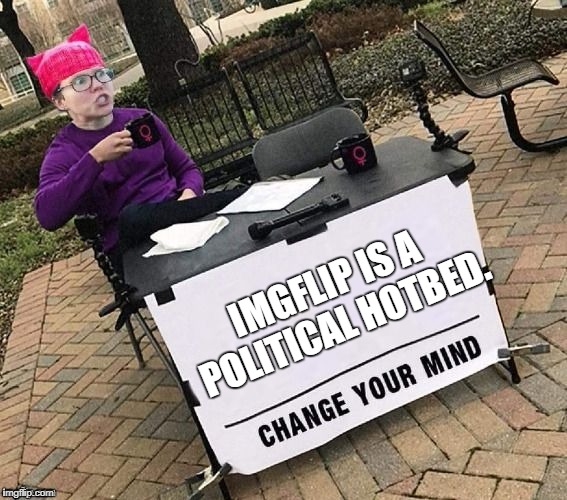 Change YOUR mind! | IMGFLIP IS A POLITICAL HOTBED. | image tagged in change your mind | made w/ Imgflip meme maker