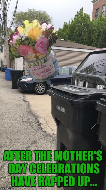 Thanks mom, nice to know you appreciate us. | AFTER THE MOTHER'S DAY CELEBRATIONS HAVE RAPPED UP... | image tagged in mothers day,memes,funny,trash,balloon | made w/ Imgflip meme maker