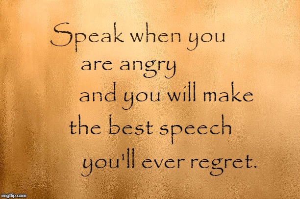 Best Speech You'll Ever Regret | Speak when you; are angry; and you will make; the best speech; you'll ever regret. | image tagged in speak angry,regrettable speech | made w/ Imgflip meme maker