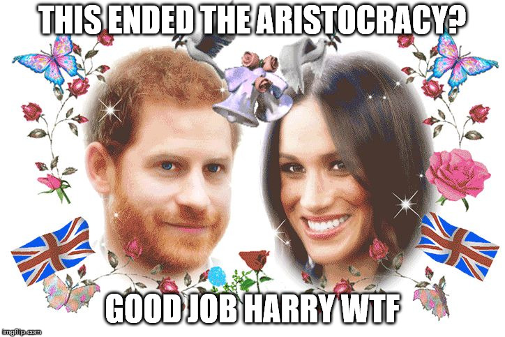 Royal Wedding | THIS ENDED THE ARISTOCRACY? GOOD JOB HARRY WTF | image tagged in royal wedding | made w/ Imgflip meme maker