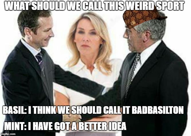 I have a better idea | WHAT SHOULD WE CALL THIS WEIRD SPORT; BASIL: I THINK WE SHOULD CALL IT BADBASILTON; MINT: I HAVE GOT A BETTER IDEA | image tagged in i have a better idea,scumbag | made w/ Imgflip meme maker