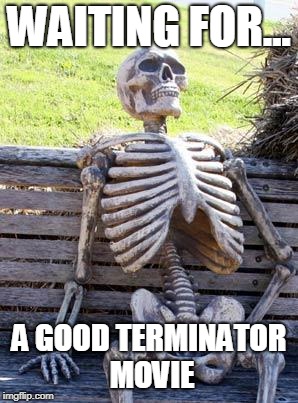 Waiting Skeleton Meme | WAITING FOR... A GOOD TERMINATOR MOVIE | image tagged in memes,waiting skeleton | made w/ Imgflip meme maker