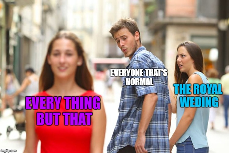 Distracted Boyfriend |  EVERYONE THAT'S NORMAL; THE ROYAL WEDING; EVERY THING BUT THAT | image tagged in memes,distracted boyfriend | made w/ Imgflip meme maker