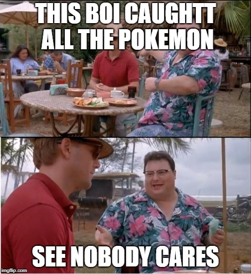 See Nobody Cares | THIS BOI CAUGHTT ALL THE POKEMON; SEE NOBODY CARES | image tagged in memes,see nobody cares | made w/ Imgflip meme maker