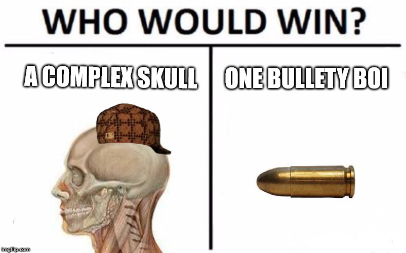Who Would Win? | A COMPLEX SKULL; ONE BULLETY BOI | image tagged in memes,who would win,scumbag | made w/ Imgflip meme maker