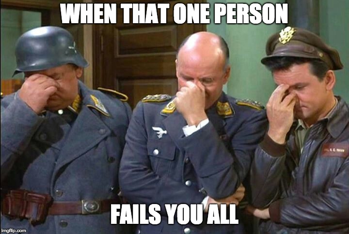 Hogan's Heroes Triple Facepalm | WHEN THAT ONE PERSON; FAILS YOU ALL | image tagged in hogan's heroes triple facepalm | made w/ Imgflip meme maker