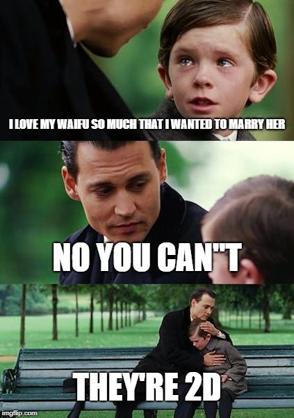 Finding Neverland Meme | I LOVE MY WAIFU SO MUCH THAT I WANTED TO MARRY HER; NO YOU CAN"T; THEY'RE 2D | image tagged in memes,finding neverland,anime | made w/ Imgflip meme maker