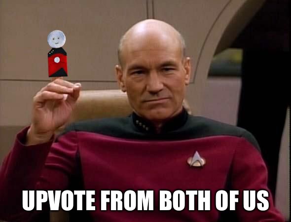 Picard with Puppet | UPVOTE FROM BOTH OF US | image tagged in picard with puppet | made w/ Imgflip meme maker