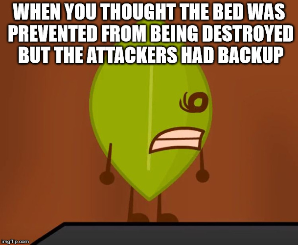 BFDI "Wat" Face | WHEN YOU THOUGHT THE BED WAS PREVENTED FROM BEING DESTROYED BUT THE ATTACKERS HAD BACKUP | image tagged in bfdi wat face | made w/ Imgflip meme maker