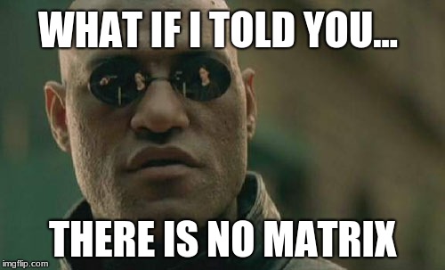 Matrix Morpheus | WHAT IF I TOLD YOU... THERE IS NO MATRIX | image tagged in memes,matrix morpheus | made w/ Imgflip meme maker