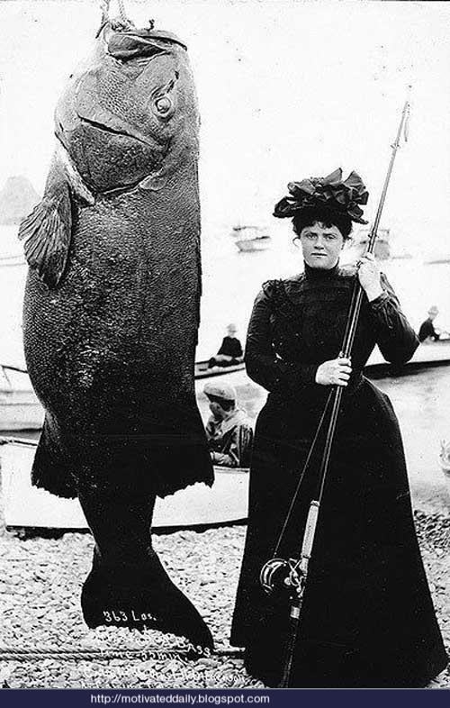 woman with extremely large fish Blank Meme Template