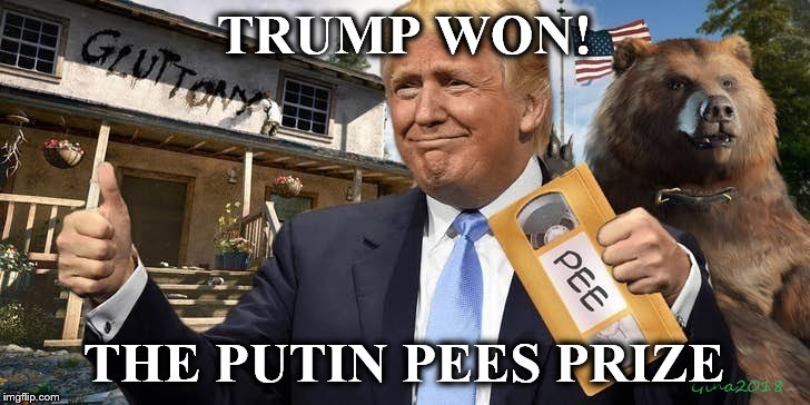 TRUMP WON! | TRUMP WON! THE PUTIN PEES PRIZE | image tagged in donald trump huge,putin trump,nobel prize | made w/ Imgflip meme maker