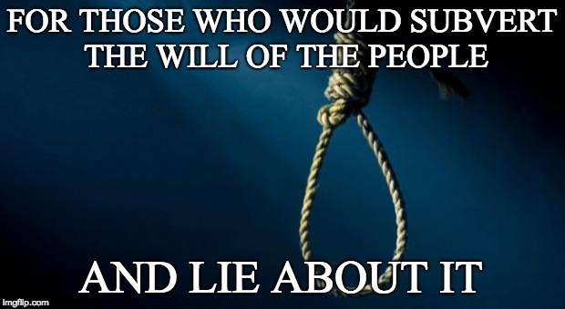 Noose | FOR THOSE WHO WOULD SUBVERT THE WILL OF THE PEOPLE; AND LIE ABOUT IT | image tagged in noose | made w/ Imgflip meme maker