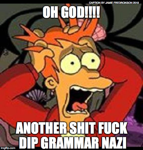 OH GOD!!!! ANOTHER SHIT F**K DIP GRAMMAR NAZI CAPTION BY JAMIE FREDRCIKSON 2018 | made w/ Imgflip meme maker