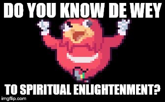 Flappy Ugandan Knuckles | DO YOU KNOW DE WEY; TO SPIRITUAL ENLIGHTENMENT? | image tagged in flappy ugandan knuckles | made w/ Imgflip meme maker