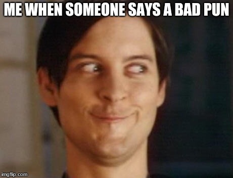 Spiderman Peter Parker Meme | ME WHEN SOMEONE SAYS A BAD PUN | image tagged in memes,spiderman peter parker | made w/ Imgflip meme maker