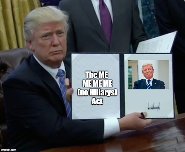 Trump Bill Signing Meme | The ME ME ME ME (no Hillarys) Act | image tagged in memes,donald trump,trump,donald trump signing a bill | made w/ Imgflip meme maker