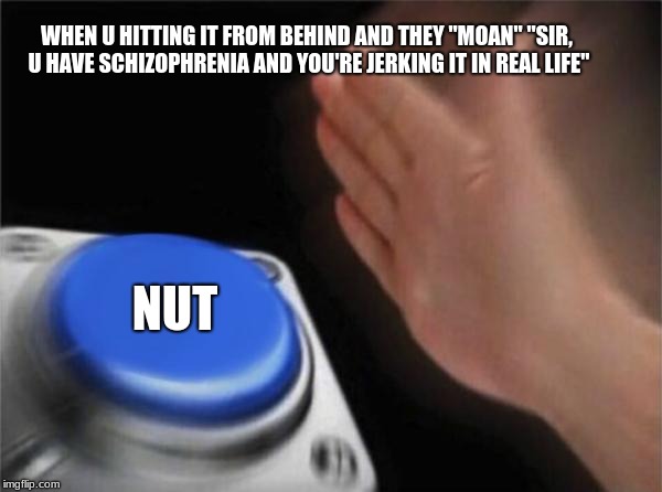 Blank Nut Button | WHEN U HITTING IT FROM BEHIND AND THEY "MOAN" "SIR, U HAVE SCHIZOPHRENIA AND YOU'RE JERKING IT IN REAL LIFE"; NUT | image tagged in memes,blank nut button | made w/ Imgflip meme maker