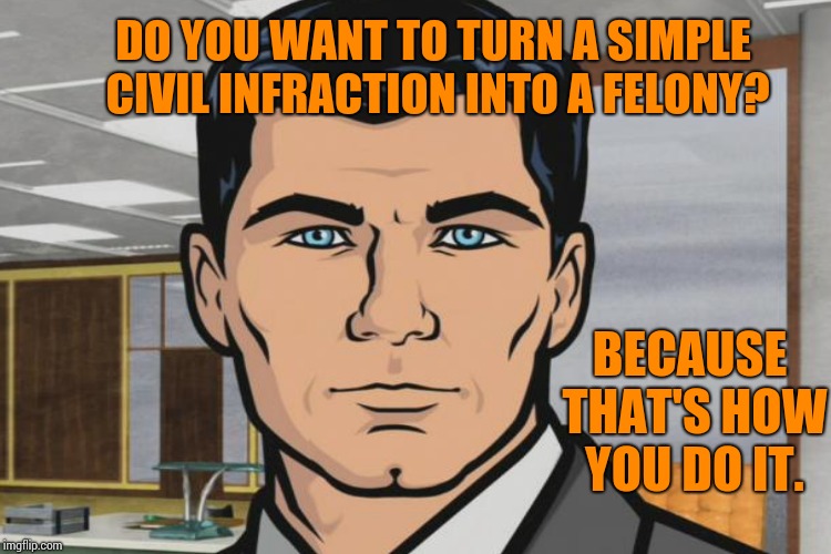 DO YOU WANT TO TURN A SIMPLE CIVIL INFRACTION INTO A FELONY? BECAUSE THAT'S HOW YOU DO IT. | made w/ Imgflip meme maker