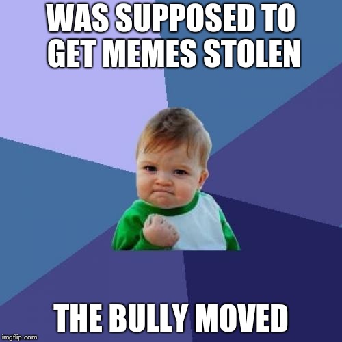 Success Kid |  WAS SUPPOSED TO GET MEMES STOLEN; THE BULLY MOVED | image tagged in memes,success kid | made w/ Imgflip meme maker