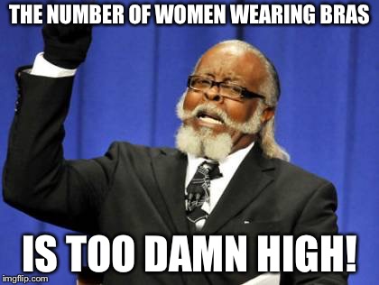 Too Damn High Meme | THE NUMBER OF WOMEN WEARING BRAS; IS TOO DAMN HIGH! | image tagged in memes,too damn high | made w/ Imgflip meme maker