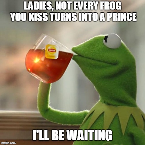 But That's None Of My Business Meme | LADIES, NOT EVERY FROG YOU KISS TURNS INTO A PRINCE; I'LL BE WAITING | image tagged in memes,but thats none of my business,kermit the frog | made w/ Imgflip meme maker