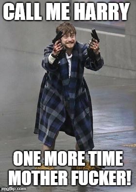 Daniel Radcliffe Guns | CALL ME HARRY; ONE MORE TIME MOTHER FUCKER! | image tagged in daniel radcliffe guns | made w/ Imgflip meme maker