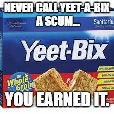 plz make this a meme... | NEVER CALL YEET-A-BIX A SCUM... YOU EARNED IT. | image tagged in lol | made w/ Imgflip meme maker
