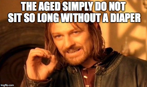 One Does Not Simply Meme | THE AGED SIMPLY DO NOT SIT SO LONG WITHOUT A DIAPER | image tagged in memes,one does not simply | made w/ Imgflip meme maker