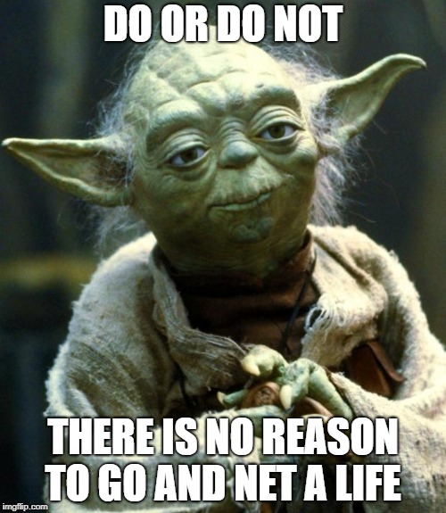 Star Wars Yoda | DO OR DO NOT; THERE IS NO REASON TO GO AND NET A LIFE | image tagged in memes,star wars yoda | made w/ Imgflip meme maker