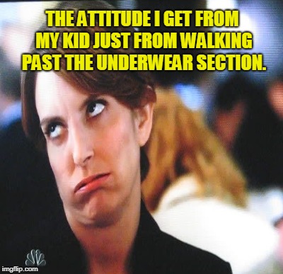 THE ATTITUDE I GET FROM MY KID JUST FROM WALKING PAST THE UNDERWEAR SECTION. | made w/ Imgflip meme maker